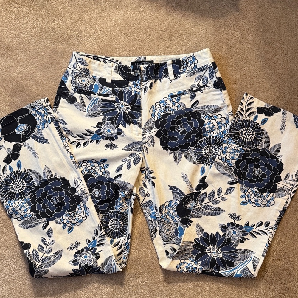 Etcetera Navy and Cream Floral Trousers